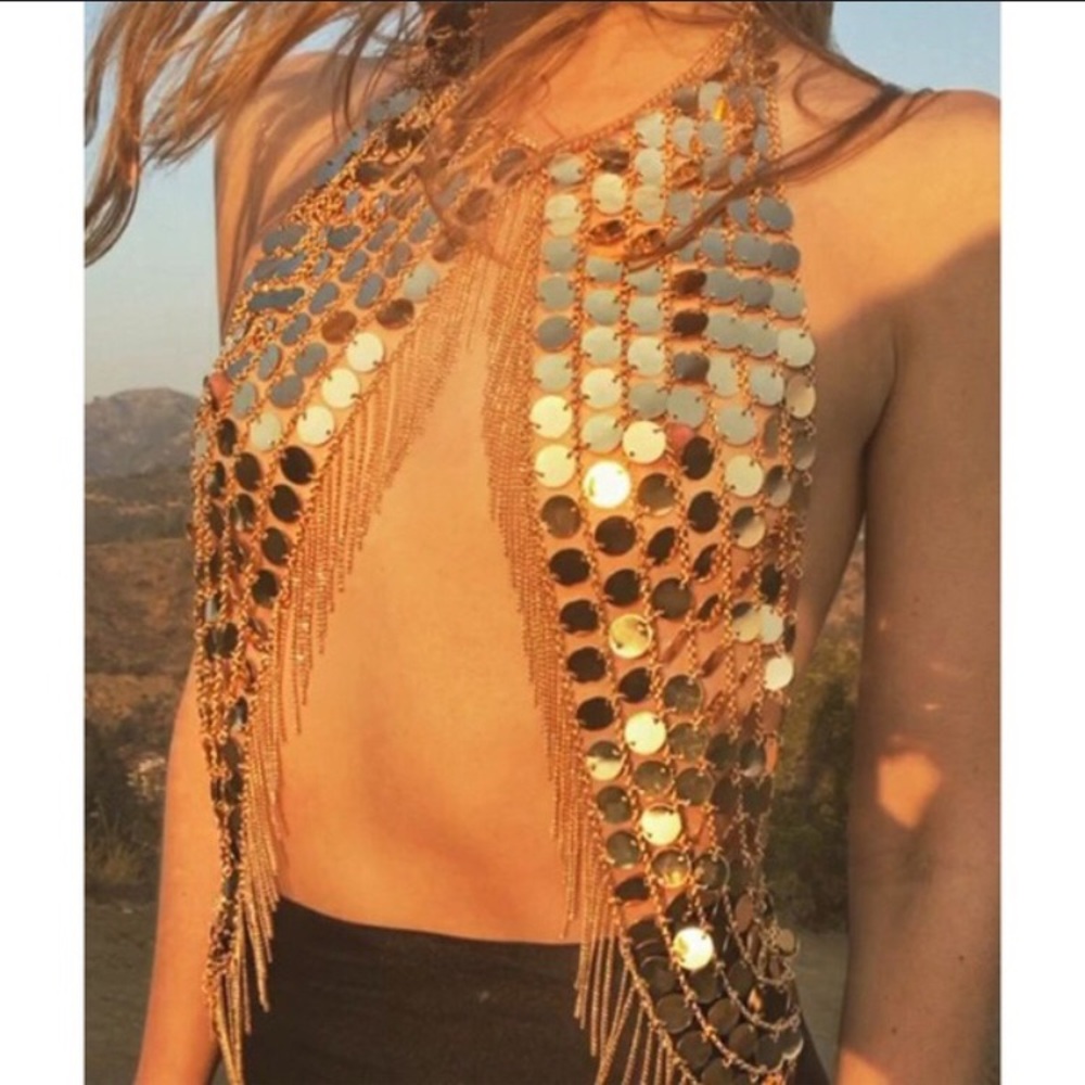 Boho Gold Body Chain Tassels Festival EDC - Picture 1 of 8